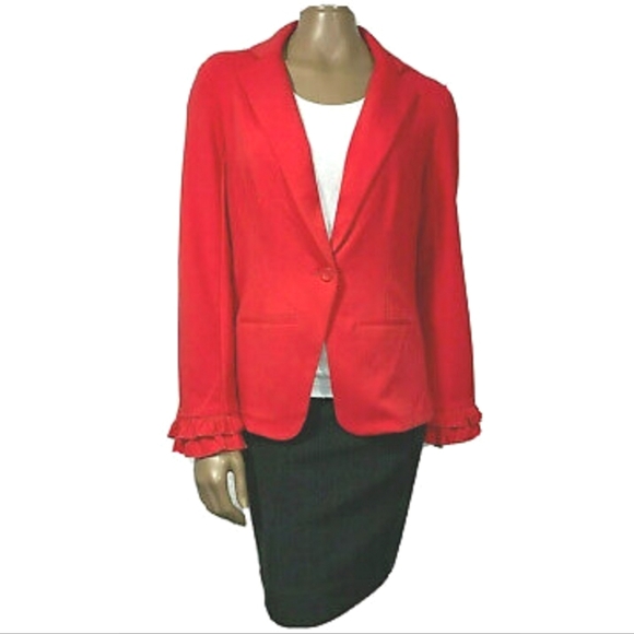 🌻 Soho Apparel Ltd. Ruffle Cuff Red Blazer. Size L - Picture 2 of 8